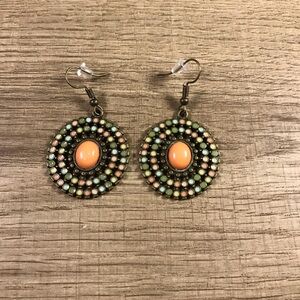 Bohemian Vintage-Inspired Green and Orange Earrings